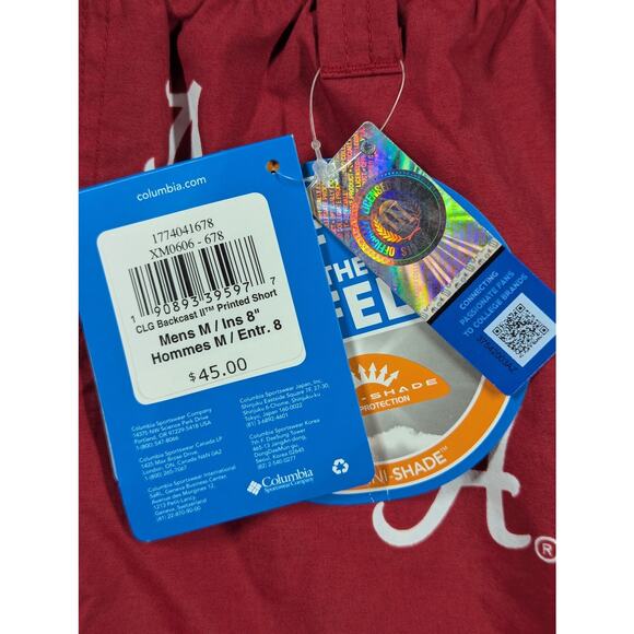 NWT Columbia Crimson Alabama Crimson Tide PFG Backcast II Size MEDIUM 8" Shorts - Picture 2 of 7